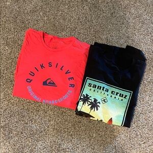 Quiksilver Neon Coral & Black Graphic Short-Sleeve Tees